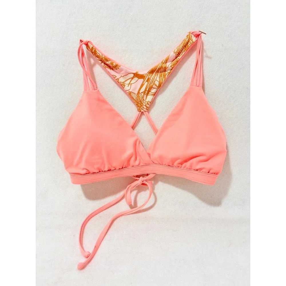 Maaji‎ Reversible Tropical Floral Bikini Top Peach Coral Orange Strappy Medium